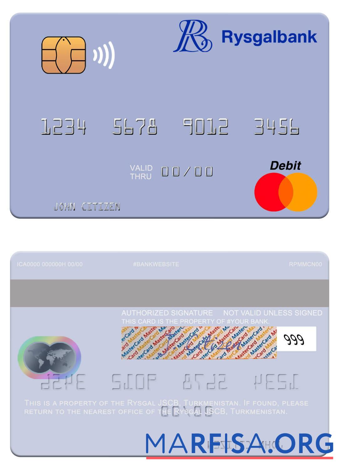 Blank Turkmenistan Rysgal JSCB mastercard sample